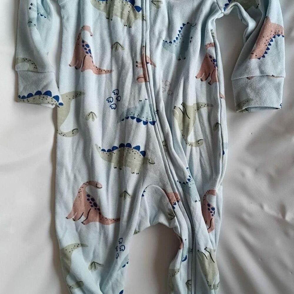 New Huggies Baby Boy Dinosaur Print Footed Coverall with 2-Way Zipper